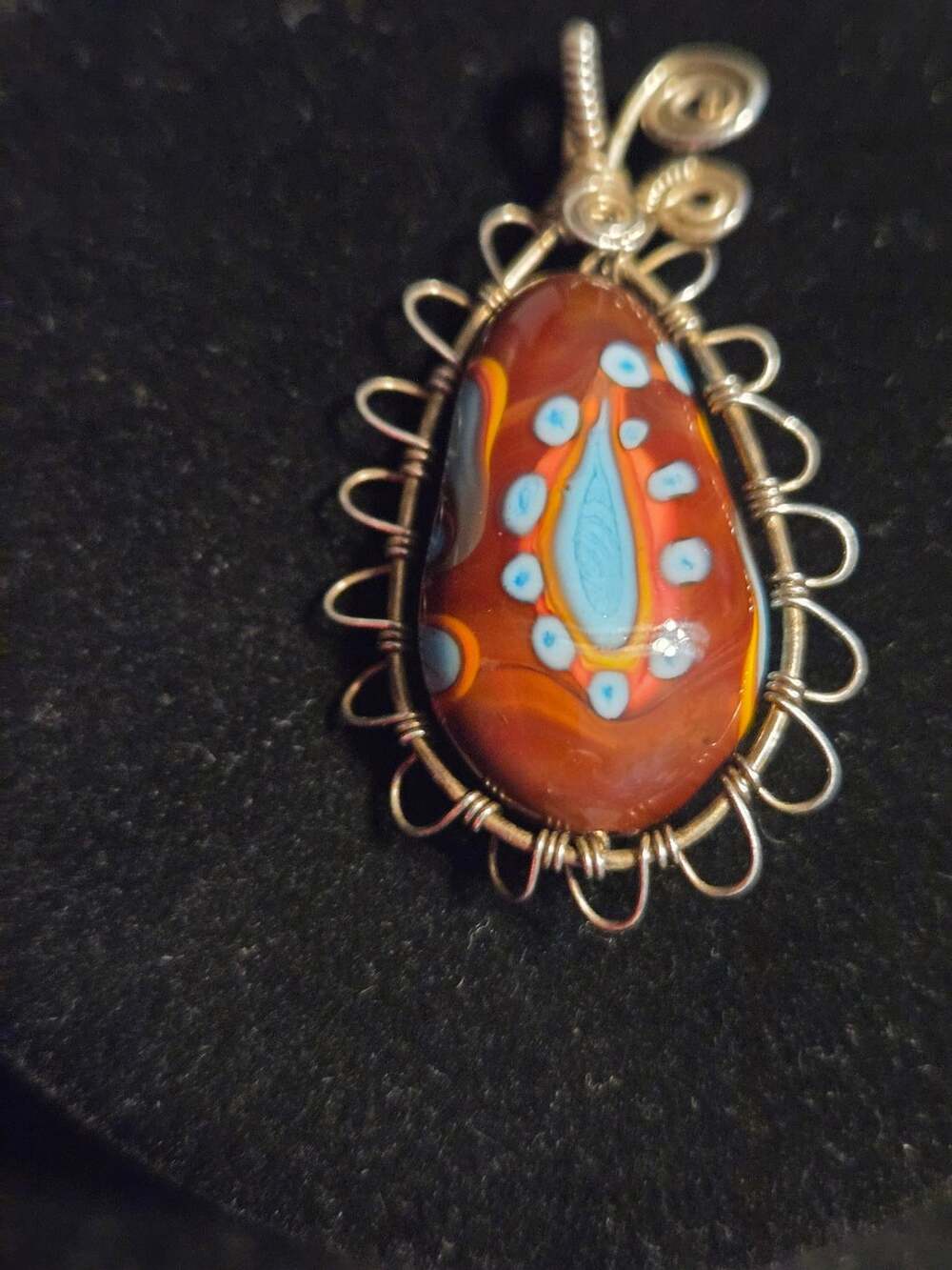 Artisan Wire-Wrapped Two-Sided Glass Cabochon Pendant